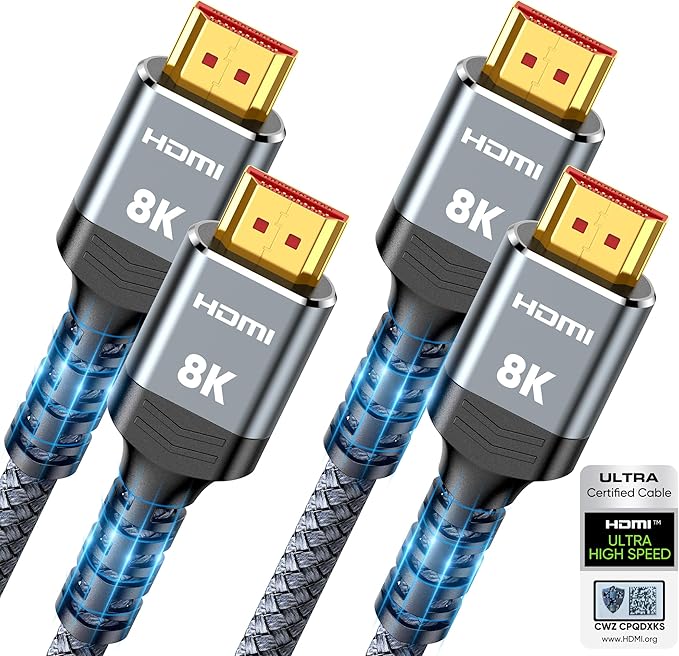 10K 8K HDMI 2.1 Cable 2-Pack 6.6FT, Highwings Certified 48Gbps Ultra High Speed Slim HDMI Cord,Support 4K@120Hz