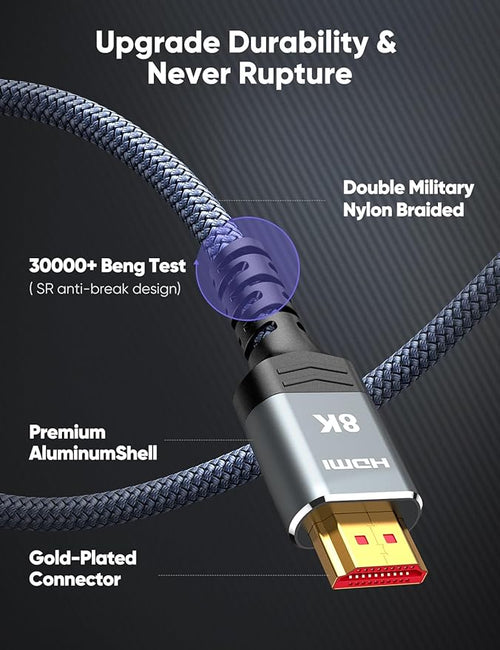 10K 8K HDMI 2.1 Cable 2-Pack 6.6FT, Highwings Certified 48Gbps Ultra High Speed Slim HDMI Cord,Support 4K@120Hz